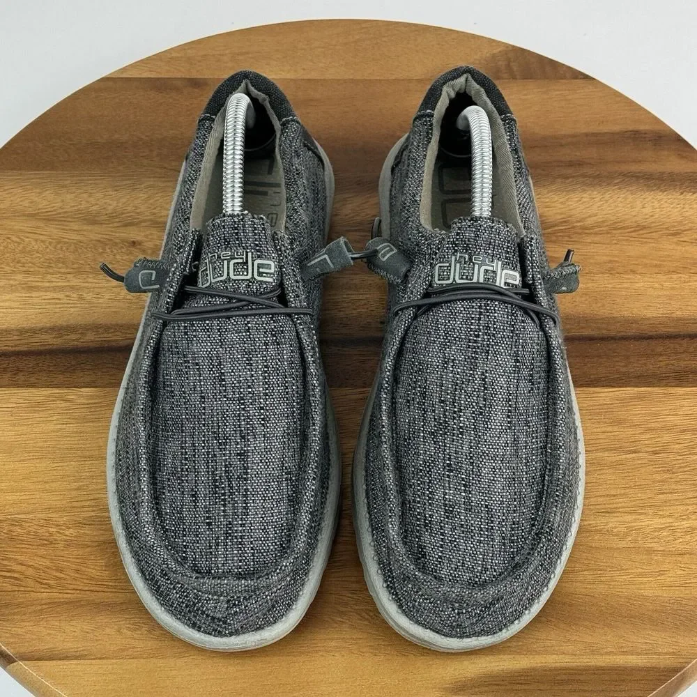 Mens Hey Dude Wally Woven Carbone Gray Casual Comfort Loafers Shoes Size 9 D GUC
